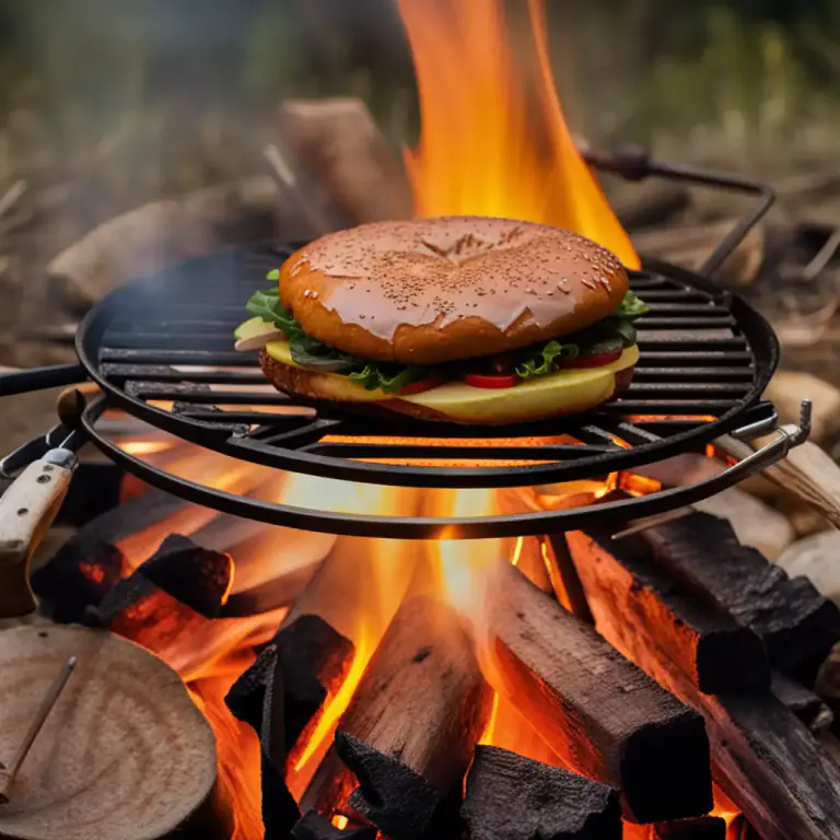 Visual representation of "grid" - A frame with bars in it that can be put over a fire to cook food.