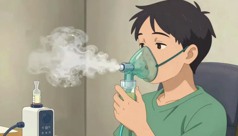Visual representation of "nebulization" - The process of converting a liquid into a fine mist for inhalation, commonly used in the administration of medication.