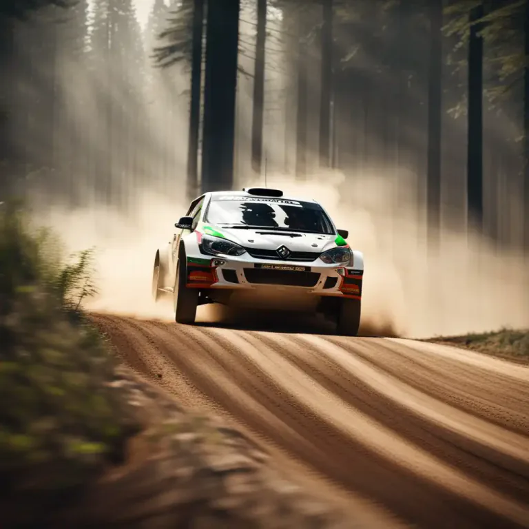 Visual representation of "rally" - A competition in which cars are driven very fast over public roads and rough ground.