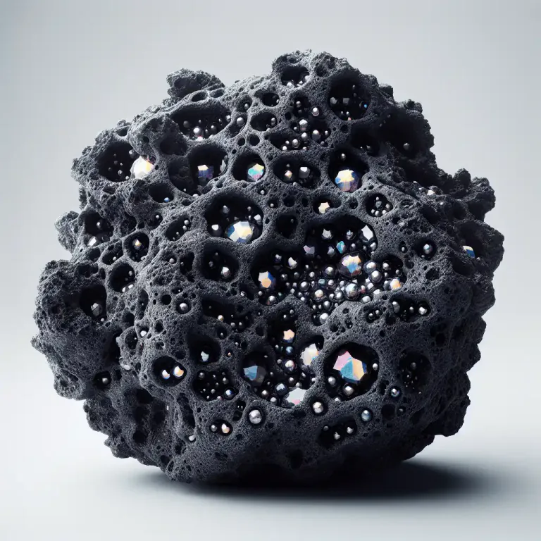 Visual representation of "vesicle" - A tiny hole in a rock filled with minerals.
