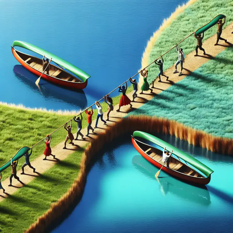Visual representation of "portage" - A place where this carrying is done