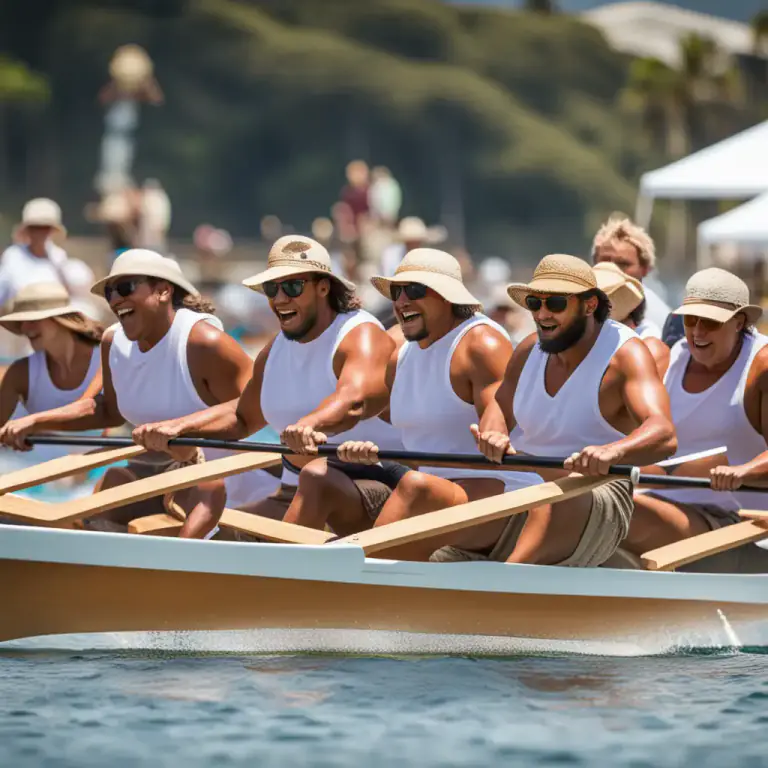 Visual representation of "outrigger" - A type of canoe or small boat that has a support (outrigger) attached to it to prevent tipping.