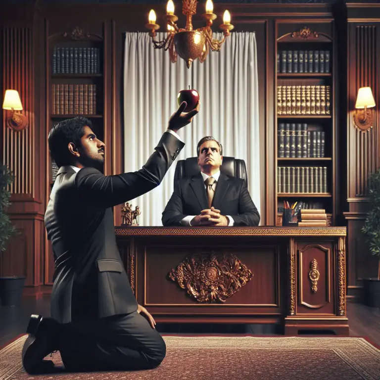 Visual representation of "toady" - To behave in a flattering or servile way towards someone powerful