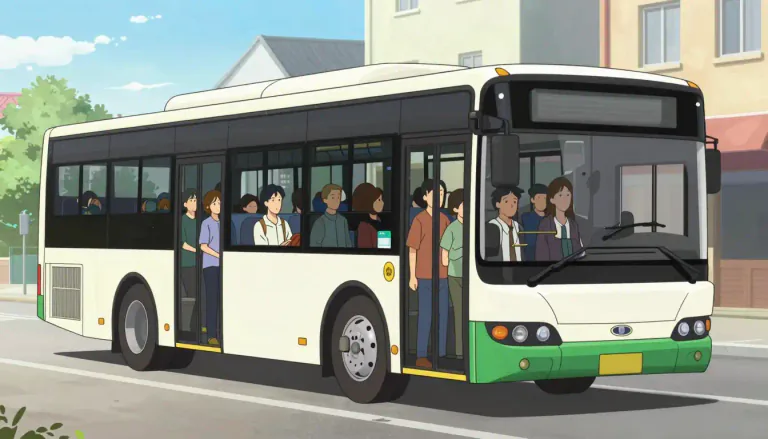 Visual representation of "bus" - A big vehicle that carries many people, usually in cities and towns.