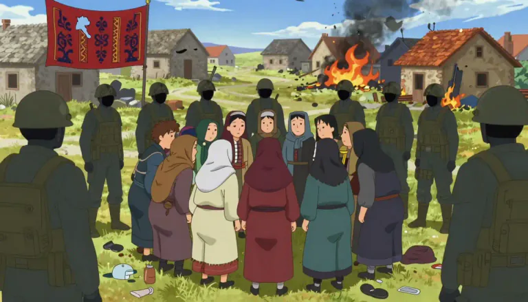 Visual representation of "genocide" - The killing of a large number of people from a particular national, ethnic, or religious group, with the aim to destroy that group