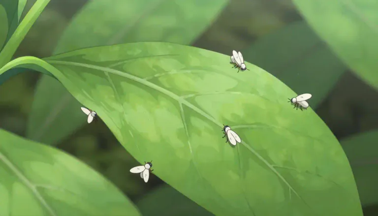 Visual representation of "whitefly" - A small, white, sap-sucking insect that is often found on the undersides of plant leaves.