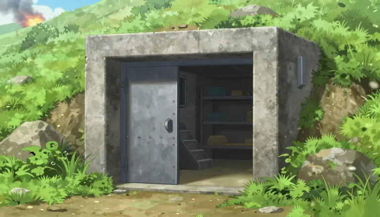 Visual representation of "bunker" - A strong building for defense or hiding, often underground.