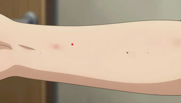 Visual representation of "petechial" - Small red or purple spots on the skin caused by bleeding underneath.