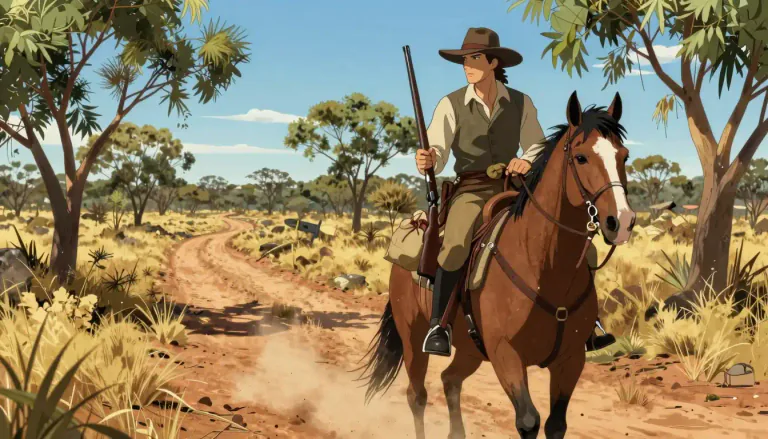 Visual representation of "bushranger" - A person who lived in the Australian bush and used to steal from people in the 19th century.