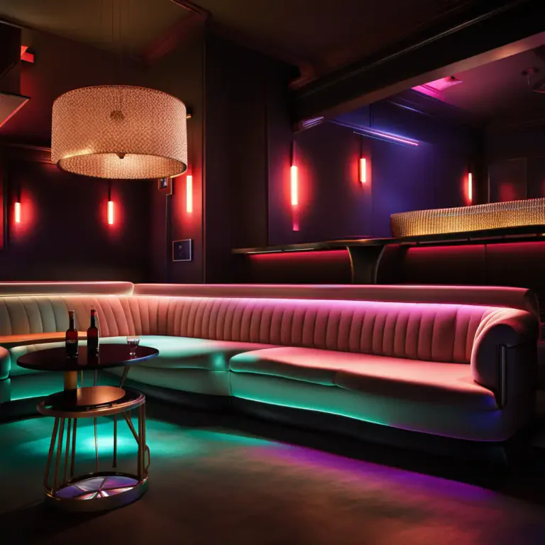Visual representation of "sofa" - A type of comfortable bench found in nightclubs and bars.