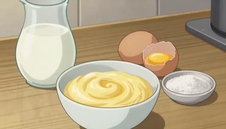 Visual representation of "custard" - A type of sweet sauce made from milk, sugar, and eggs, often served with dessert.