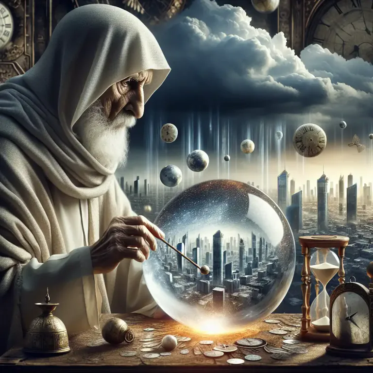 Visual representation of "soothsayer" - Someone who makes predictions about what will happen in the future, often in a general or vague way.