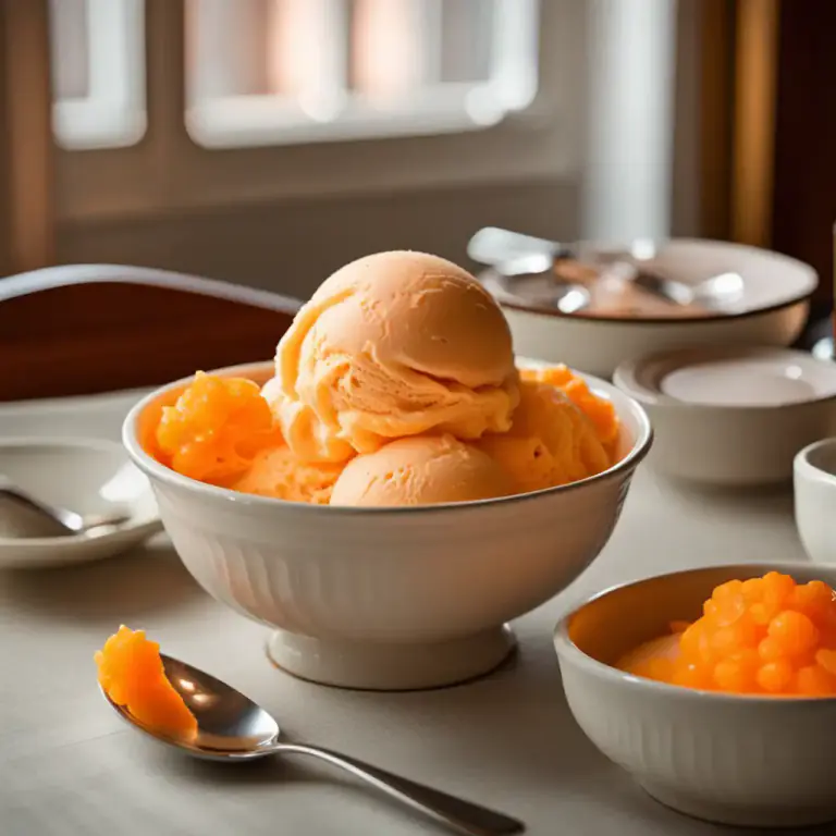 Visual representation of "sherbet" - A type of frozen dessert similar to ice cream, but lighter and usually fruit-flavored