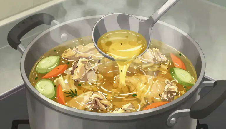 Visual representation of "broth" - A soup made by boiling meat, fish, or vegetables