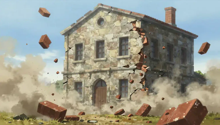 Visual representation of "disintegrate" - to break up into small parts or pieces