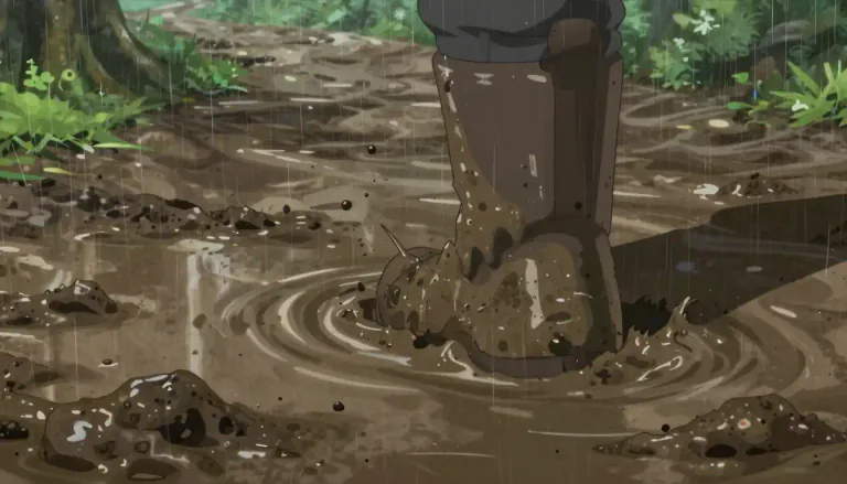 Visual representation of "sludgy" - having a thick, soft consistency; muddy or viscous.