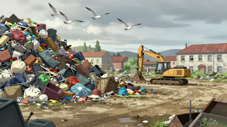 Visual representation of "dumpsite" - A dumpsite is a location where waste materials are discarded and stored, often in an uncontrolled or illegal manner.