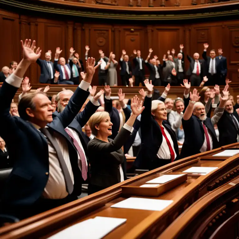 Visual representation of "vote into" - To make a decision or a law by voting