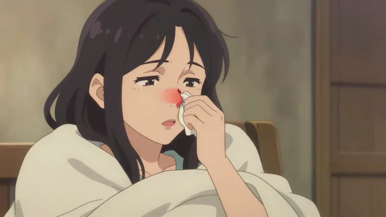 Visual representation of "sniffle" - A small or slight cold which causes you to breathe in with a short sound because your nose is not clear.