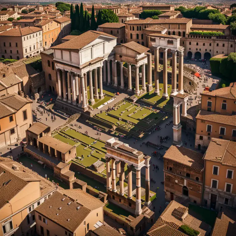 Visual representation of "forum" - The central square or marketplace of a Roman city.