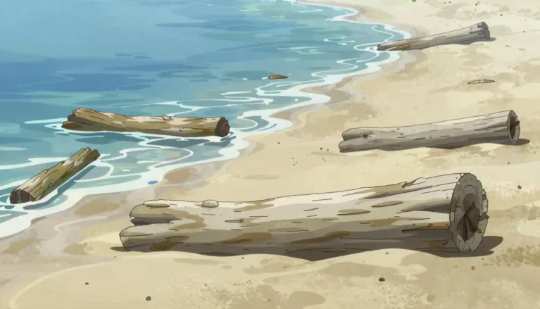Visual representation of "driftwood" - Wood that floats on the sea or on a lake, or arrives on the shore because it was in the water.
