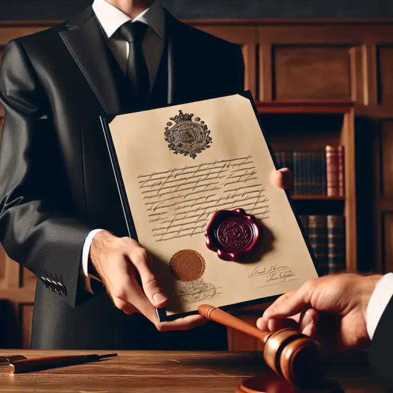 Visual representation of "exemplification" - A legal document that confirms something such as a person's right or title.