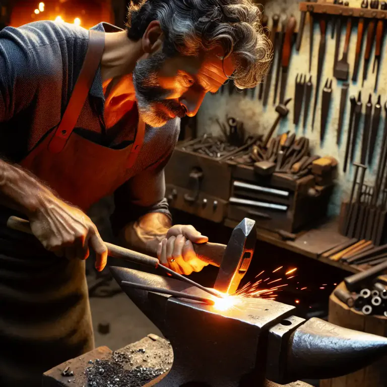 Visual representation of "work" - To shape, form, or improve a material.