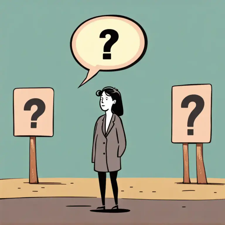 Visual representation of "be in doubt" - Unsure or uncertain about something.