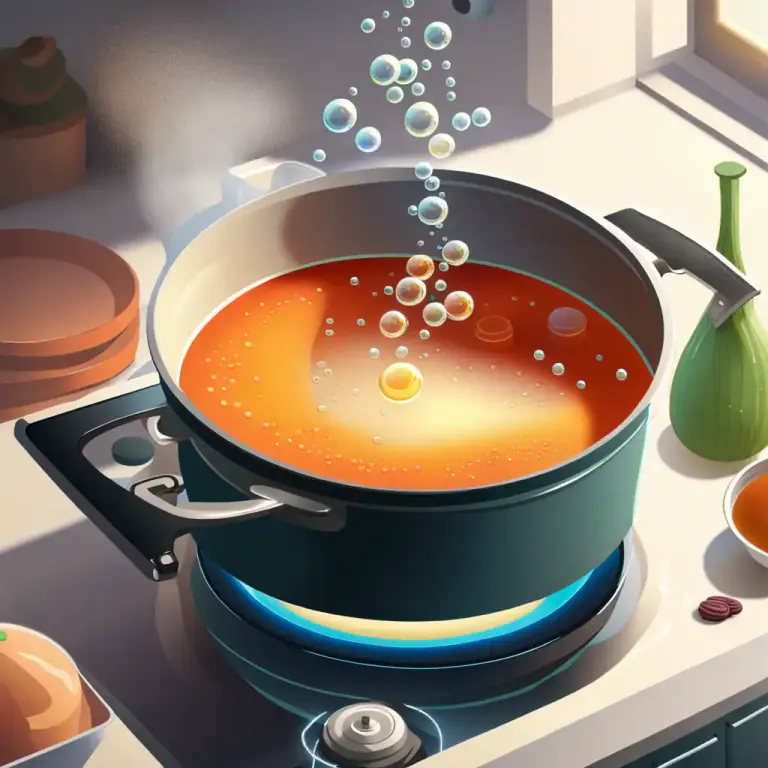 Visual representation of "bubble under" - To simmer or boil lightly or persistently