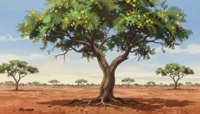 Visual representation of "mulga" - A type of acacia tree found mainly in Australia, known for its drought resistance and ability to thrive in arid environments.