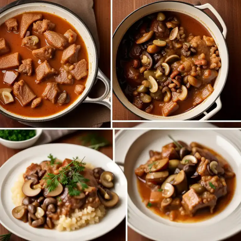 Visual representation of "fricassee" - A dish made by cutting meat into small pieces, browning it, and then stewing it in a sauce.
