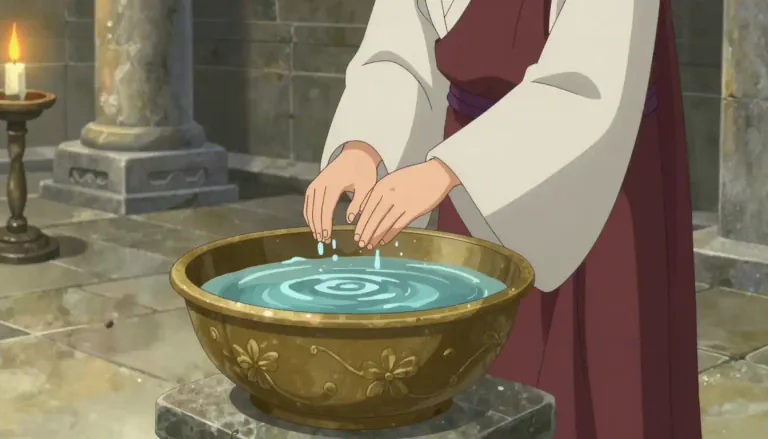 Visual representation of "laver" - A basin or vessel used for washing, especially in a religious context.