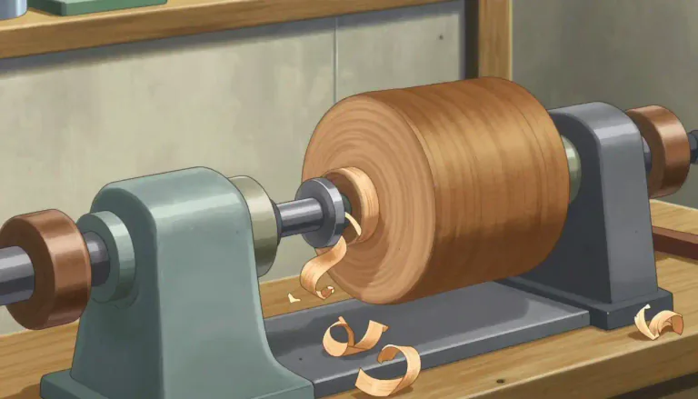 Visual representation of "lathe" - A machine for shaping wood, metal, or other materials by turning them against changeable cutting tools.