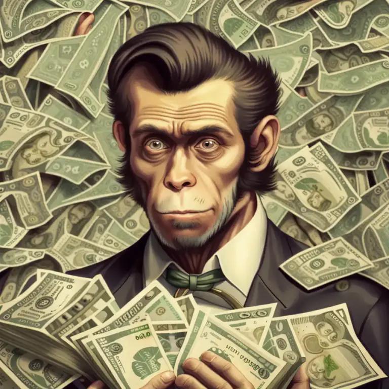 Visual representation of "monkey" - A sum of money or other valuable thing, often used jokingly or in a slang manner.