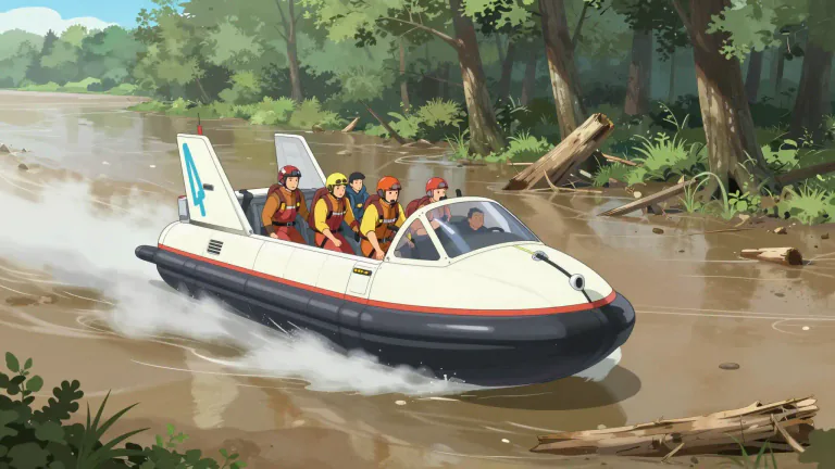 Visual representation of "hovercraft" - Hovercraft are often used in rescue missions because of their ability to access difficult terrains.