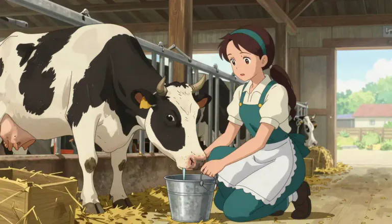 Visual representation of "milkmaid" - A woman or girl who milks cows and does other work on a dairy farm