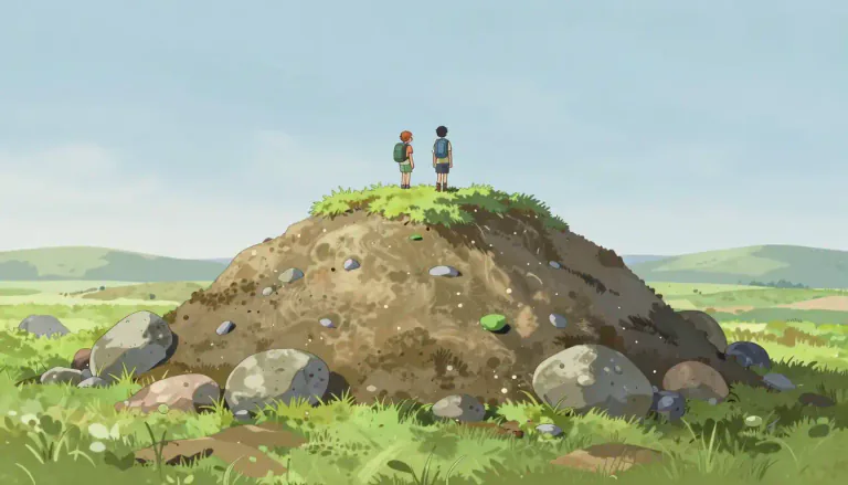 Visual representation of "mound" - A small, usually natural hill or pile of earth or stones.