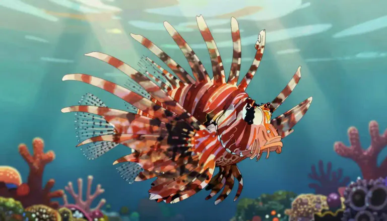 Visual representation of "lionfish" - A lionfish is a type of fish known for its long, poisonous spines and vibrant colors, usually found in warm seas.