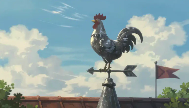 Visual representation of "weathercock" - A mechanical device shaped like a rooster that shows wind direction.