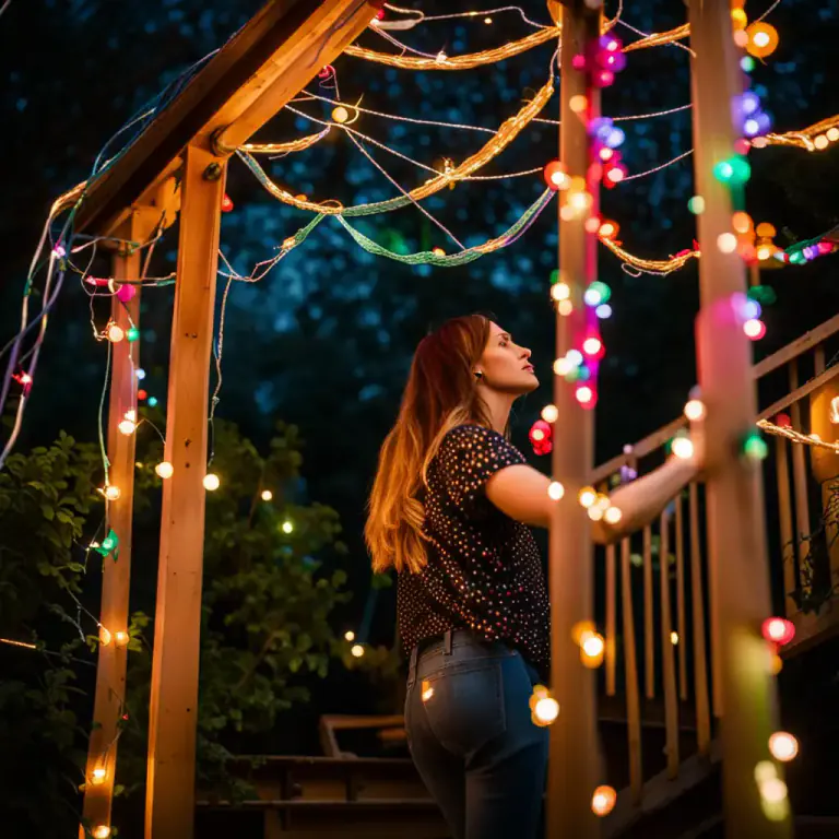 Visual representation of "string up" - To hang something, for example: decorations, clothes, etc.