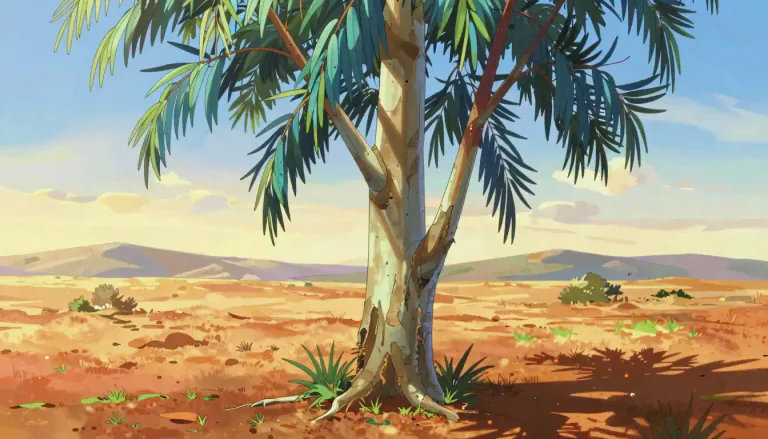 Visual representation of "eucalyptus" - A type of tree that grows in hot countries, especially Australia.