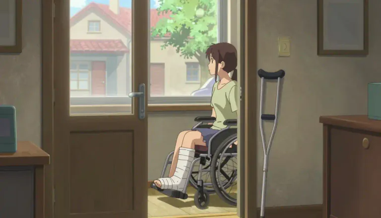Visual representation of "housebound" - Unable to leave one's home, typically due to illness or disability.