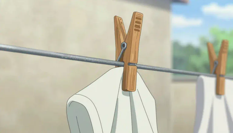 Visual representation of "clothespin" - A small device made of wood or plastic used for holding clothes onto a clothesline.