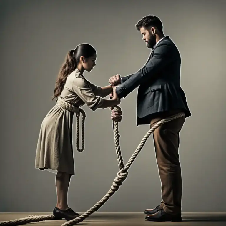 Visual representation of "have your hands tied" - Not allowed to act freely, or not able to change a situation because something prevents it.