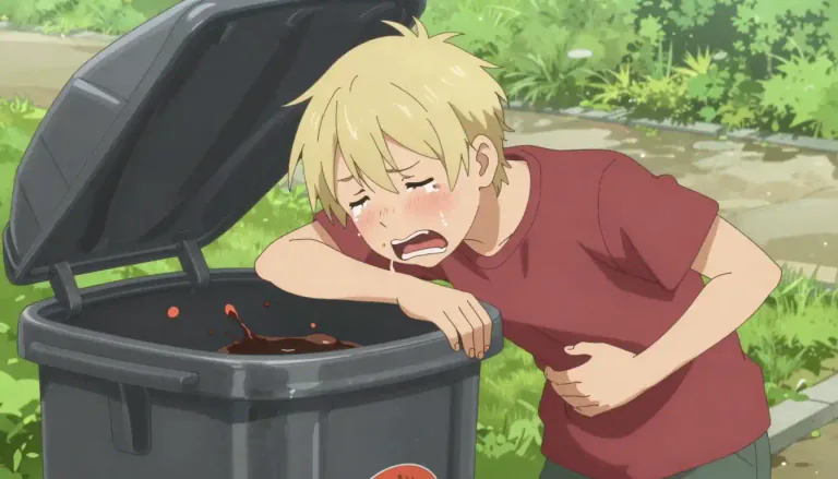 Visual representation of "barf" - To vomit or to throw up.