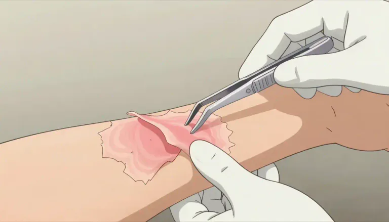 Visual representation of "excoriate" - To strip the skin or other outer layer from something.