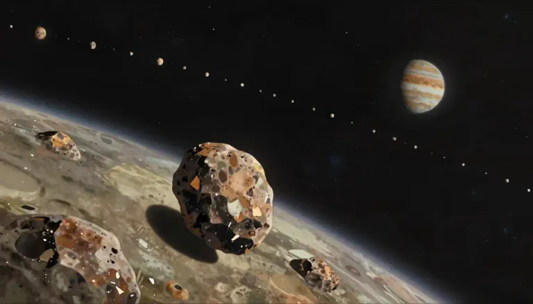 Visual representation of "asteroid" - A small rocky body orbiting the sun, mostly found in the asteroid belt between Mars and Jupiter.