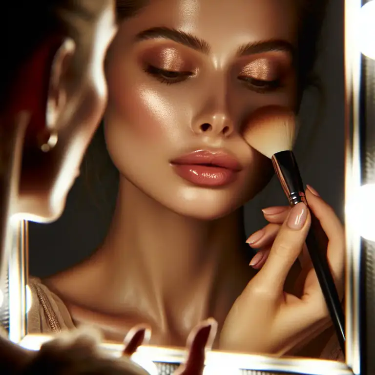 Visual representation of "highlighter" - A cosmetic used to accentuate particular features, such as cheekbones or eyebrows, by adding a glow or shimmer