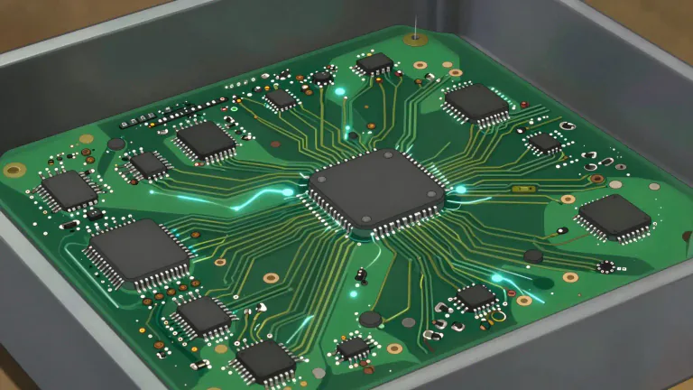 Visual representation of "circuitry" - The design and arrangement of electronic circuits.
