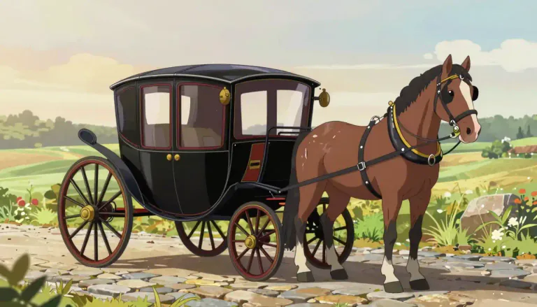 Visual representation of "brougham" - A type of horse-driven carriage named after Lord Brougham.